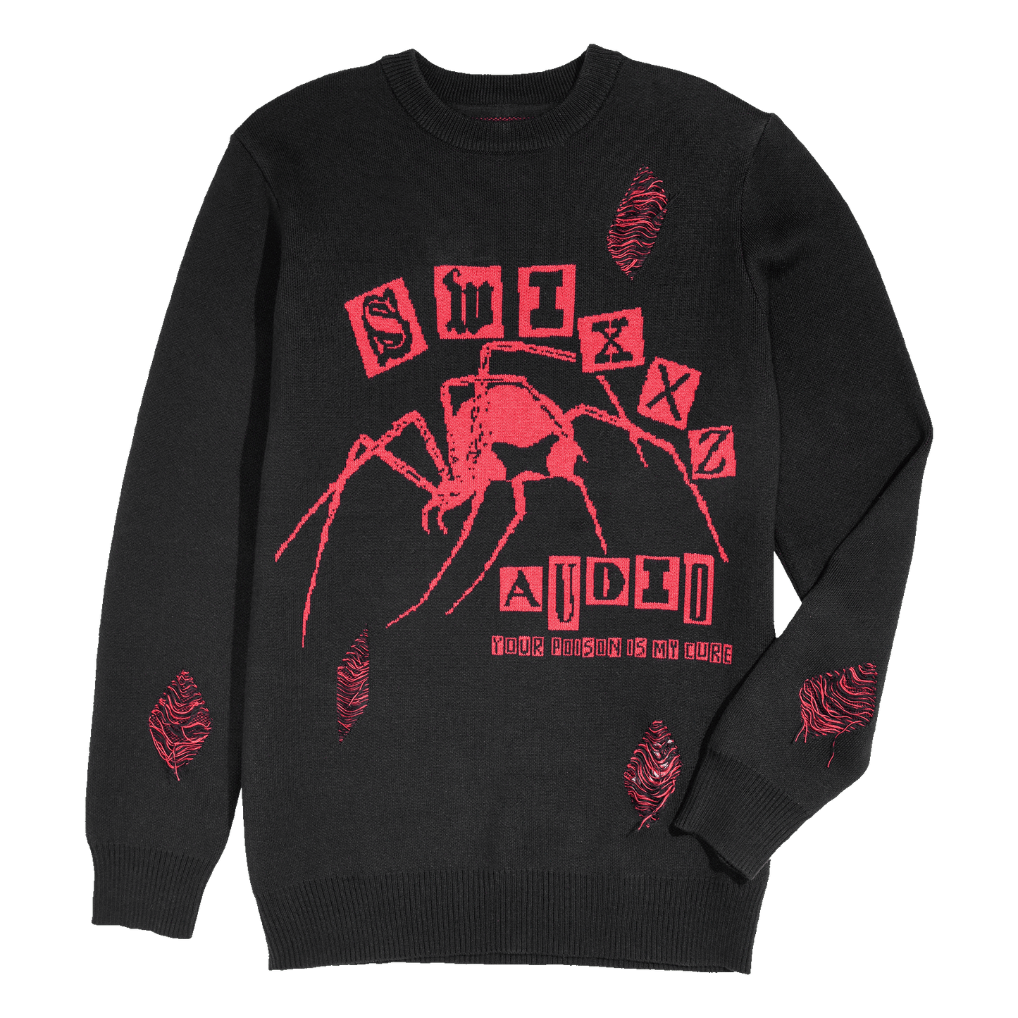 swixxzaudio Spider Black Distressed Sweater