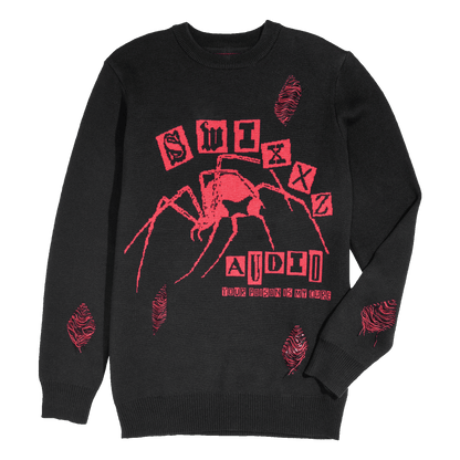 swixxzaudio Spider Black Distressed Sweater