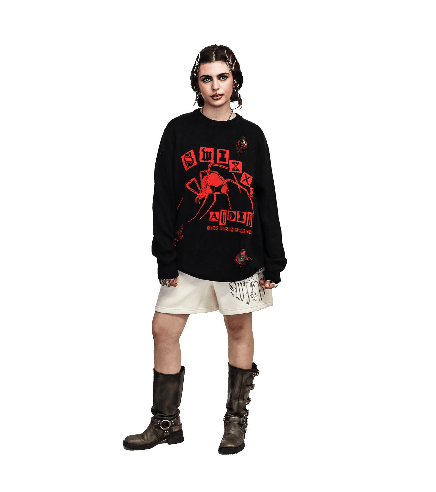 swixxzaudio Spider Black Distressed Sweater